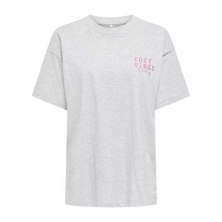 T-shirt en coton biologique gris imprimé avec un col rond à coupe droite