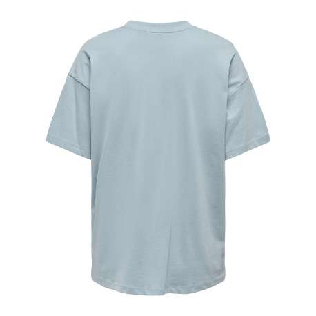T-shirt en coton biologique bleu imprimé avec une coupe droite à col rond - Image 2