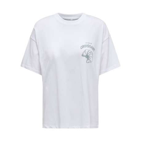 T-shirt en coton biologique blanc imprimé avec un col rond et une coupe droite