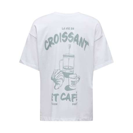 T-shirt en coton biologique blanc imprimé avec un col rond et une coupe droite - Image 2