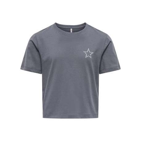 T-shirt en coton anthracite imprimé avec une coupe droite à col rond