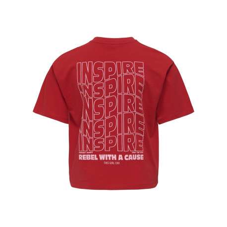 T-shirt en coton biologique rouge imprimé avec une coupe droite à col rond - Image 2