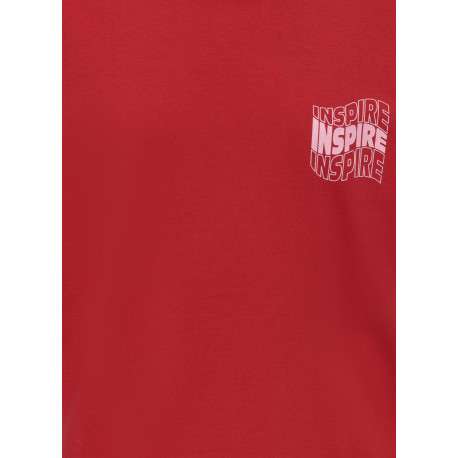 T-shirt en coton biologique rouge imprimé avec une coupe droite à col rond - Image 3