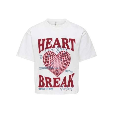T-shirt en coton biologique blanc imprimé avec un col rond et une coupe droite