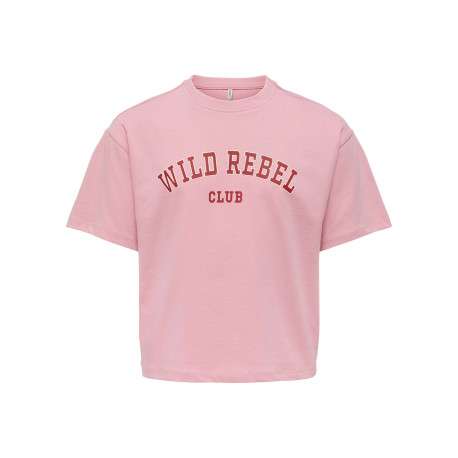 T-shirt en coton biologique rose imprimé avec une coupe droite à col rond