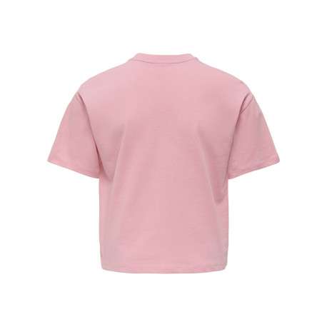 T-shirt en coton biologique rose imprimé avec une coupe droite à col rond - Image 2