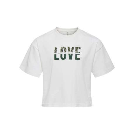 T-shirt en coton biologique blanc imprimé avec une coupe droite et un col rond