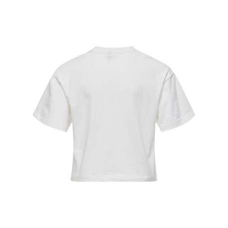 T-shirt en coton biologique blanc imprimé avec une coupe droite et un col rond - Image 2