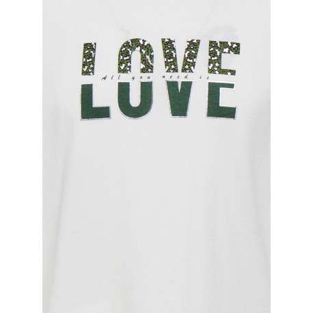 T-shirt en coton biologique blanc imprimé avec une coupe droite et un col rond - Image 3