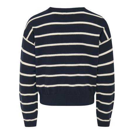 Pull marine rayé avec une coupe droite à col rond et des manches longues - Image 2