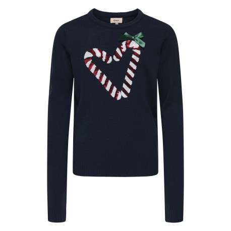 Pull marine imprimé avec une coupe droite à col rond et des manches longues