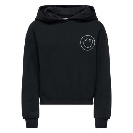 Sweat noir imprimé avec une coupe droite et un col à capuche