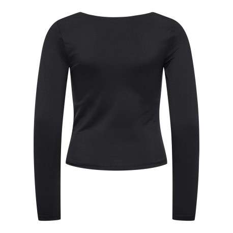 T-shirt noir uni avec une coupe droite à col rond et des manches longues - Image 2