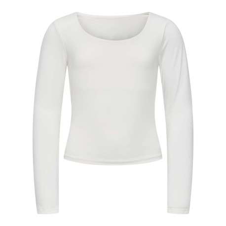 T-shirt blanc uni avec un col rond à coupe droite et des manches longues