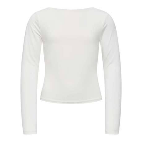 T-shirt blanc uni avec un col rond à coupe droite et des manches longues - Image 2