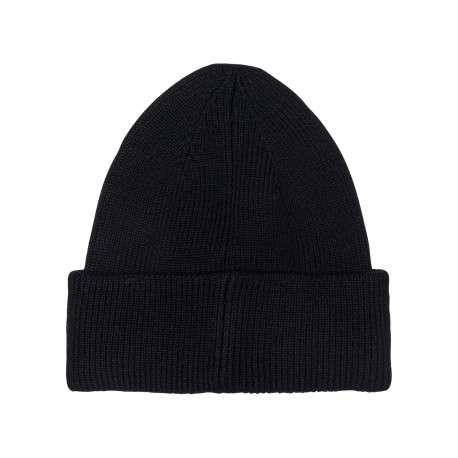 Bonnet noir uni avec revers sur le bas et un cœur blanc sur le devant - Image 2