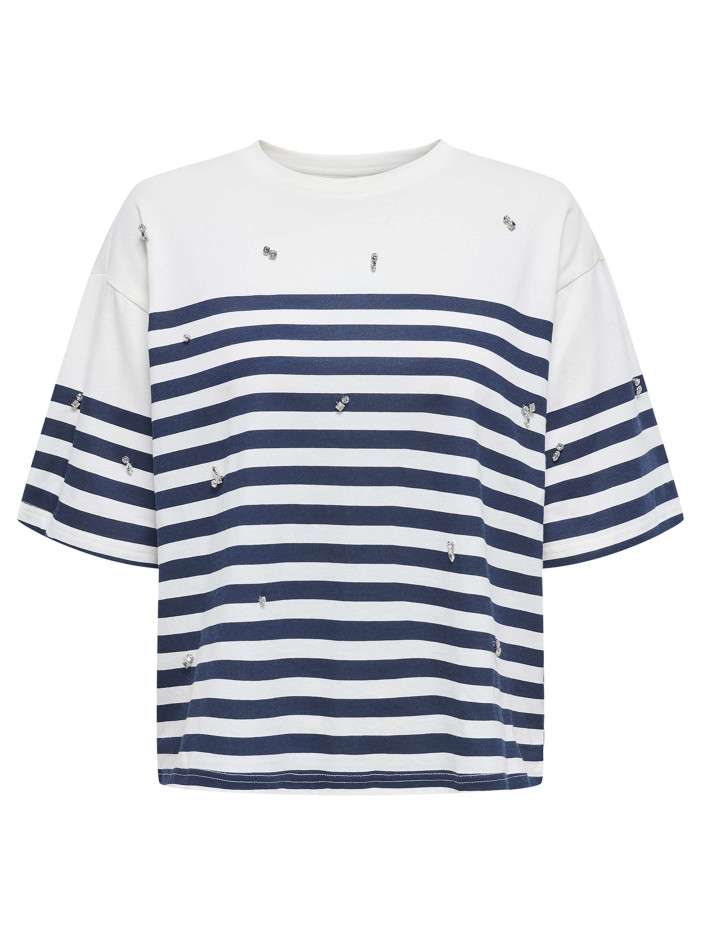 T-shirt en coton blanc rayé...