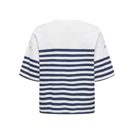 T-shirt en coton blanc rayé avec une coupe droite à col rond - Image 2