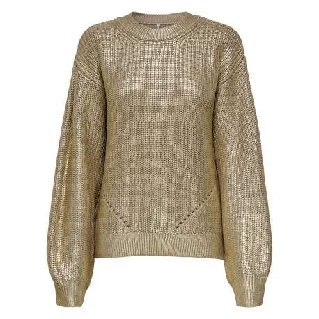 Pull beige uni avec une coupe droite à col rond et des manches longues