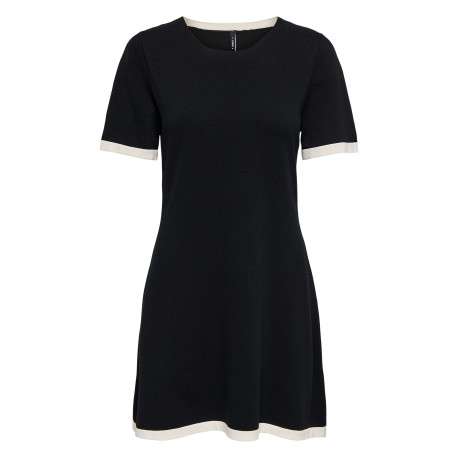 Robe courte noire unie avec une coupe droite à col rond et des manches courtes