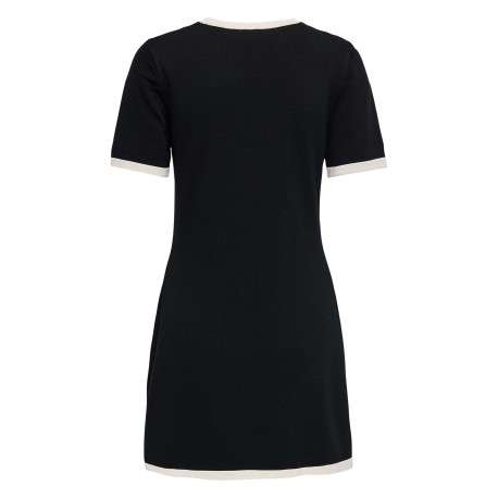 Robe courte noire unie avec une coupe droite à col rond et des manches courtes - Image 2