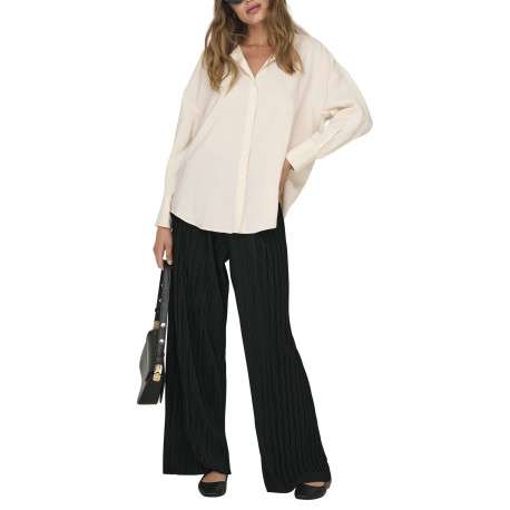 Pantalon noir uni avec une coupe droite et une taille élastiquée - Image 3