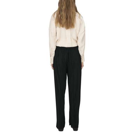 Pantalon noir uni avec une coupe droite et une taille élastiquée - Image 4