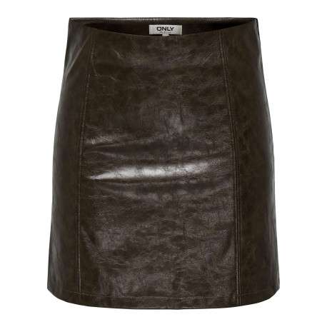 Jupe courte en coton mélangé marron unie avec une coupe droite