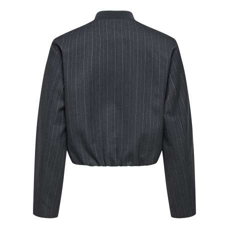 Blouson gris rayé avec une coupe droite et un col rond à zip de fermeture - Image 2