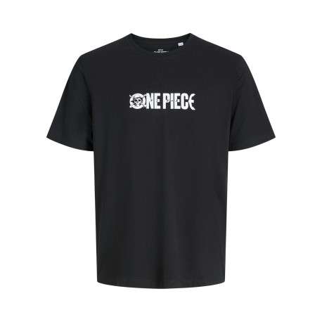 T-shirt en coton noir imprimé manga à la poitrine et au dos avec un col rond