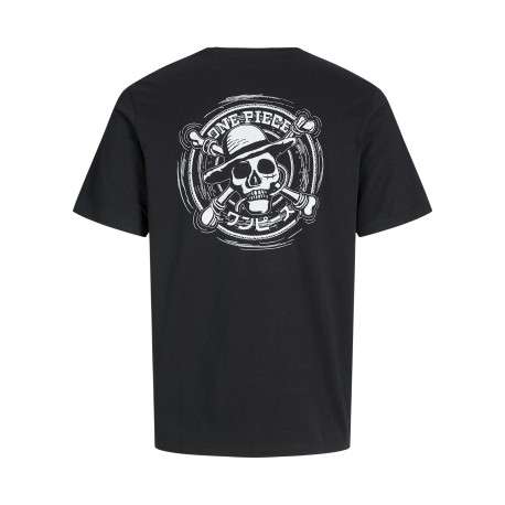 T-shirt en coton noir imprimé manga à la poitrine et au dos avec un col rond - Image 2