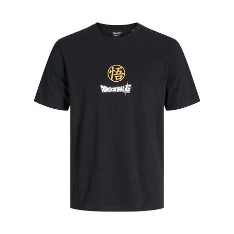 T-shirt en coton noir imprimé dessin animé à la poitrine et au dos à col rond