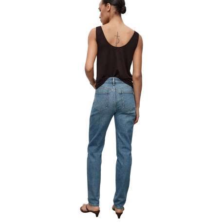 Jean en coton bleu indigo légèrement délavé à coupe mom fit et à taille haute - Image 2