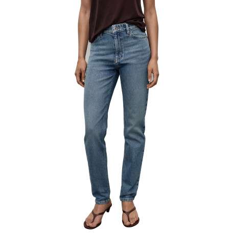 Jean en coton bleu indigo légèrement délavé à coupe mom fit et à taille haute - Image 3