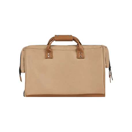 Sac weekender taupe uni avec deux pochettes et des bretelles au dos - Image 2