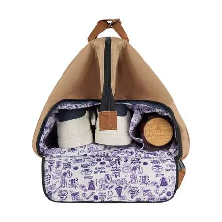Sac weekender taupe uni avec deux pochettes et des bretelles au dos - Image 3