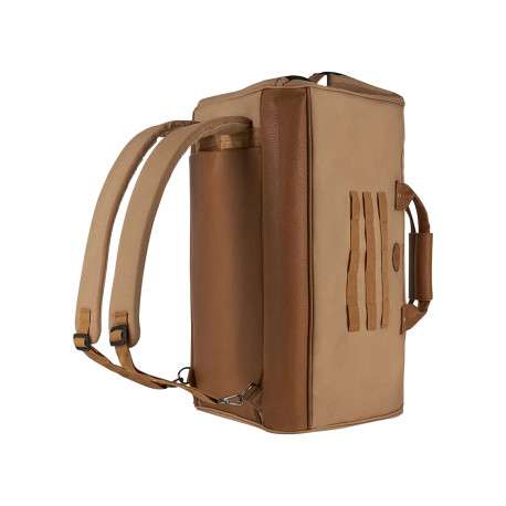 Sac weekender taupe uni avec deux pochettes et des bretelles au dos - Image 4