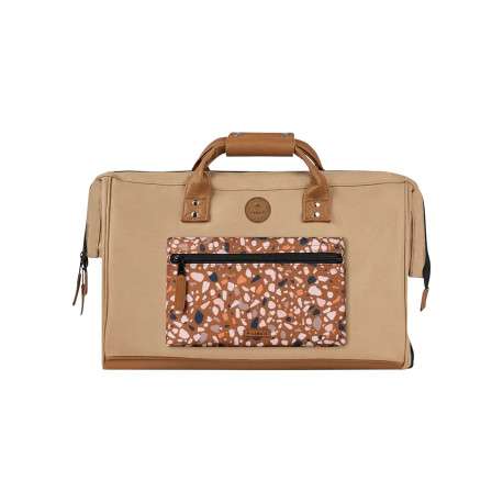 Sac weekender taupe uni avec deux pochettes et des bretelles au dos - Image 5