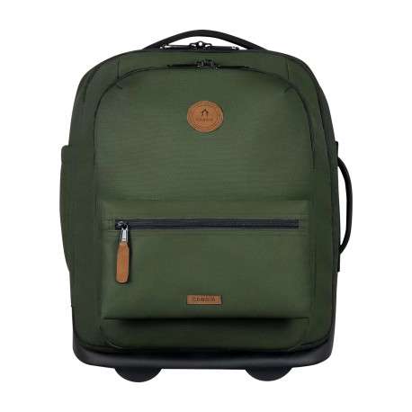 Petite valise à roulettes XS kaki unie avec des bretelles au dos