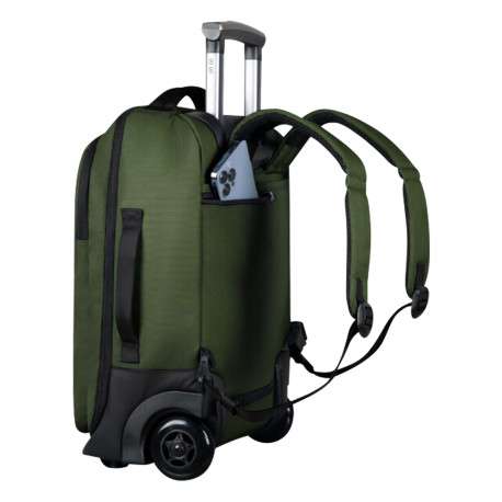 Petite valise à roulettes XS kaki unie avec des bretelles au dos - Image 2
