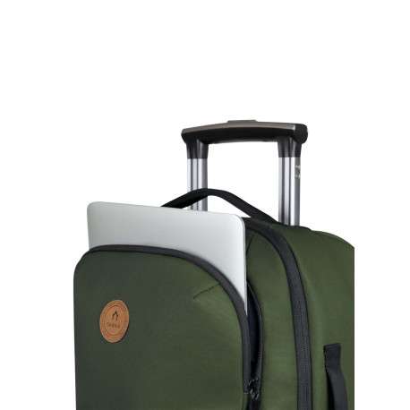 Petite valise à roulettes XS kaki unie avec des bretelles au dos - Image 3