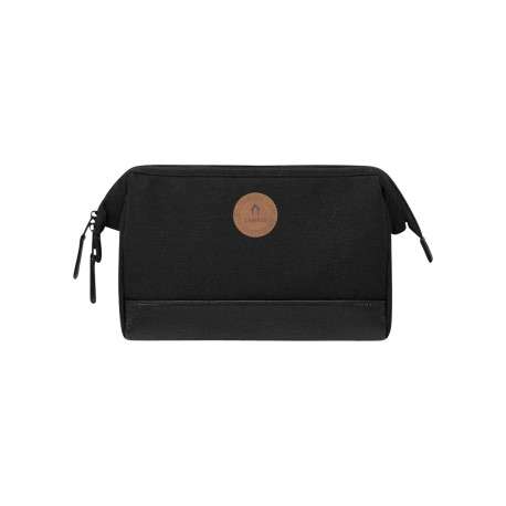 Petite trousse de toilette noire unie zippée avec le logo à l'avant