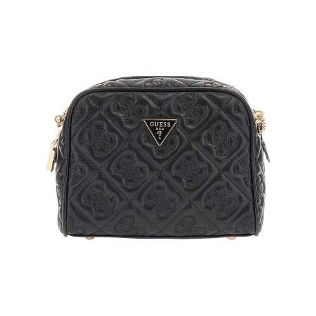 Sac noir à porté épaule avec motif monogrammes et détails dorés