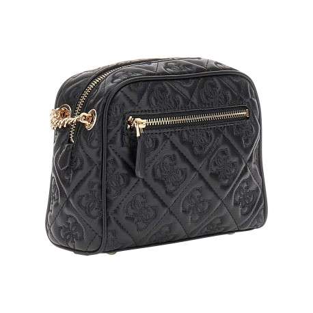 Sac noir à porté épaule avec motif monogrammes et détails dorés - Image 2