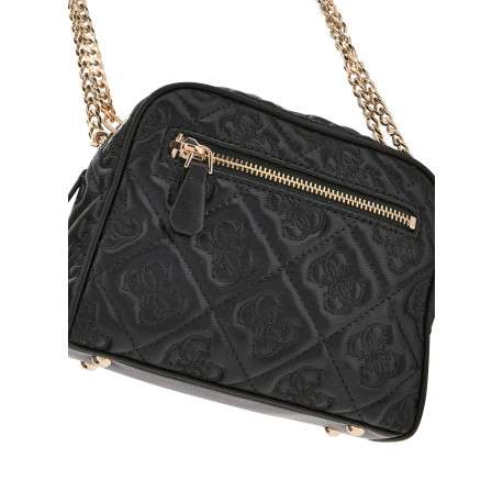 Sac noir à porté épaule avec motif monogrammes et détails dorés - Image 4