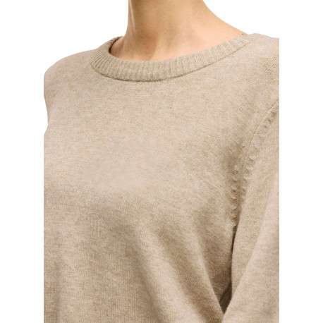 Pull beige clair en maille chinée avec un col rond en bord-côte - Image 3