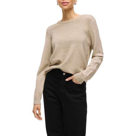 Pull beige clair en maille chinée avec un col rond en bord-côte - Image 4