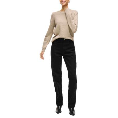 Pull beige clair en maille chinée avec un col rond en bord-côte - Image 5