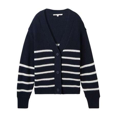Cardigan bleu marine rayé à coupe oversize en maille épaisse