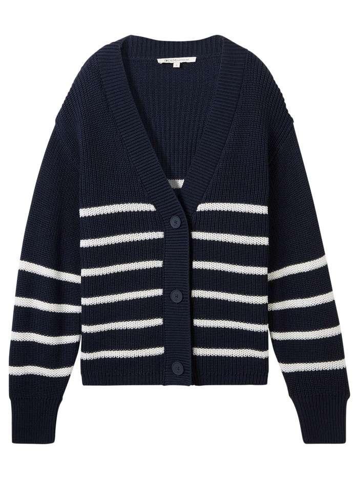 Cardigan bleu marine rayé à...